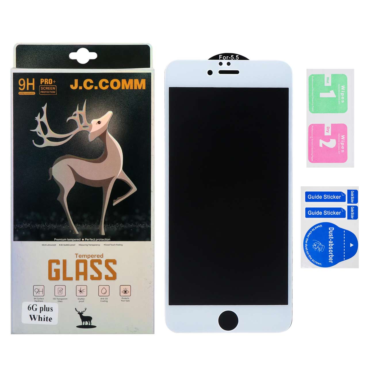 محافظ صفحه نمایش شیشه ای مات درجه یک iPhone 6Plus / 6S Plus  - Full Cover J.C.Comm (پک دار) - سفید