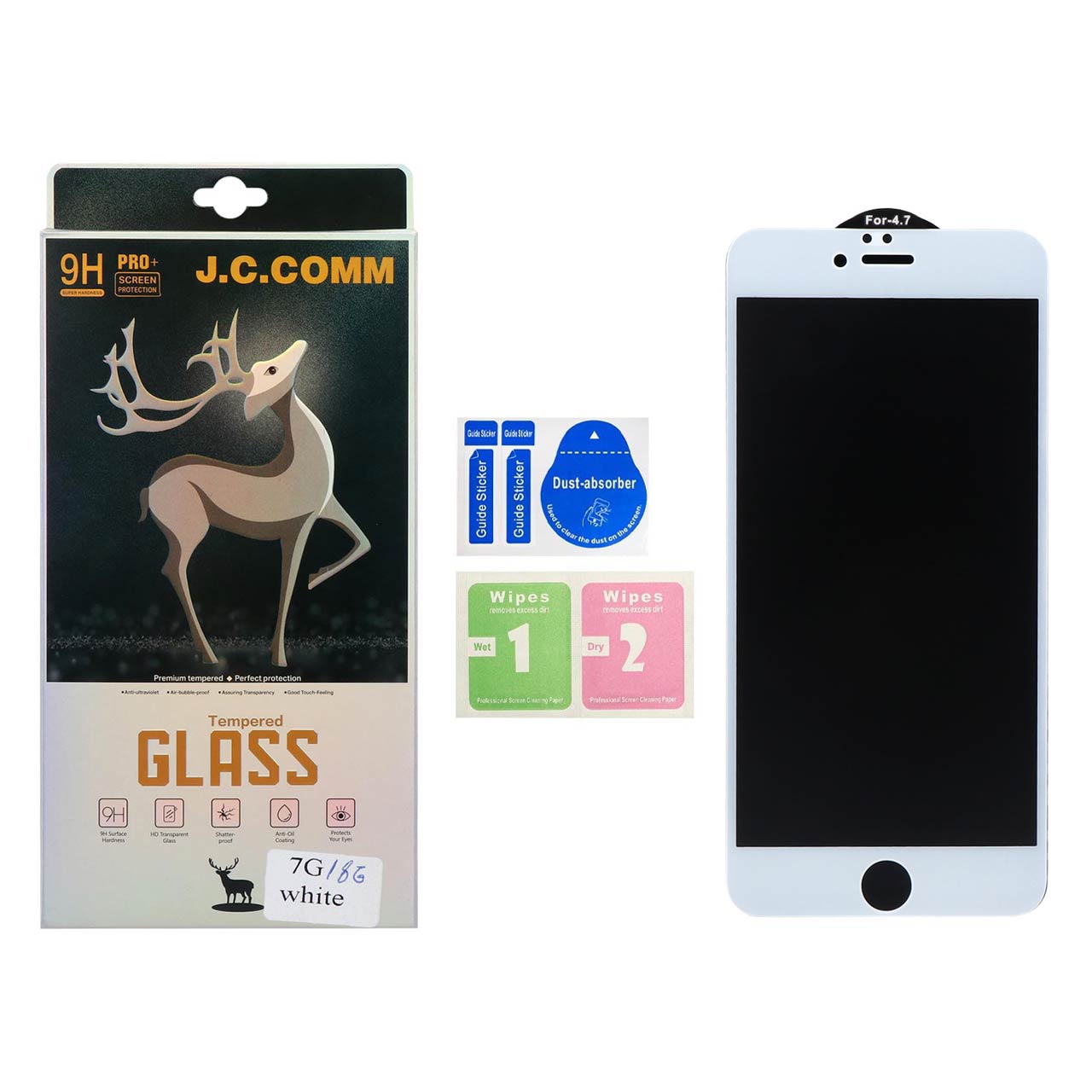 محافظ صفحه نمایش شیشه ای مات درجه یک iPhone7 / 8 / SE 2020 - Full Cover J.C.Comm (پک دار) - سفید
