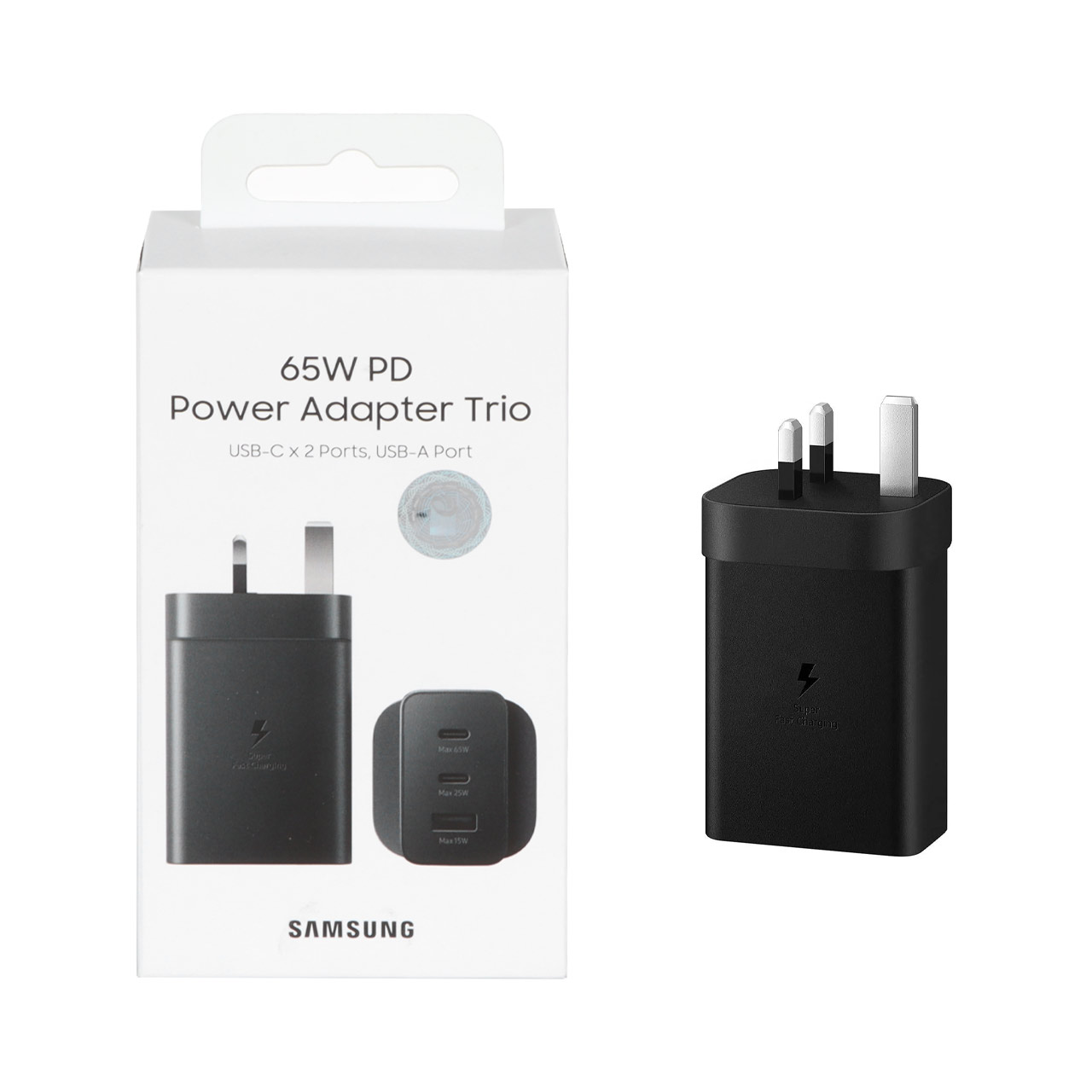 شارژر دیواری سه پین PD و فست سه پورت Samsung مدل EP-T6530 65W - مشکی - اصلی (گارانتی 18 ماهه شرکتی)