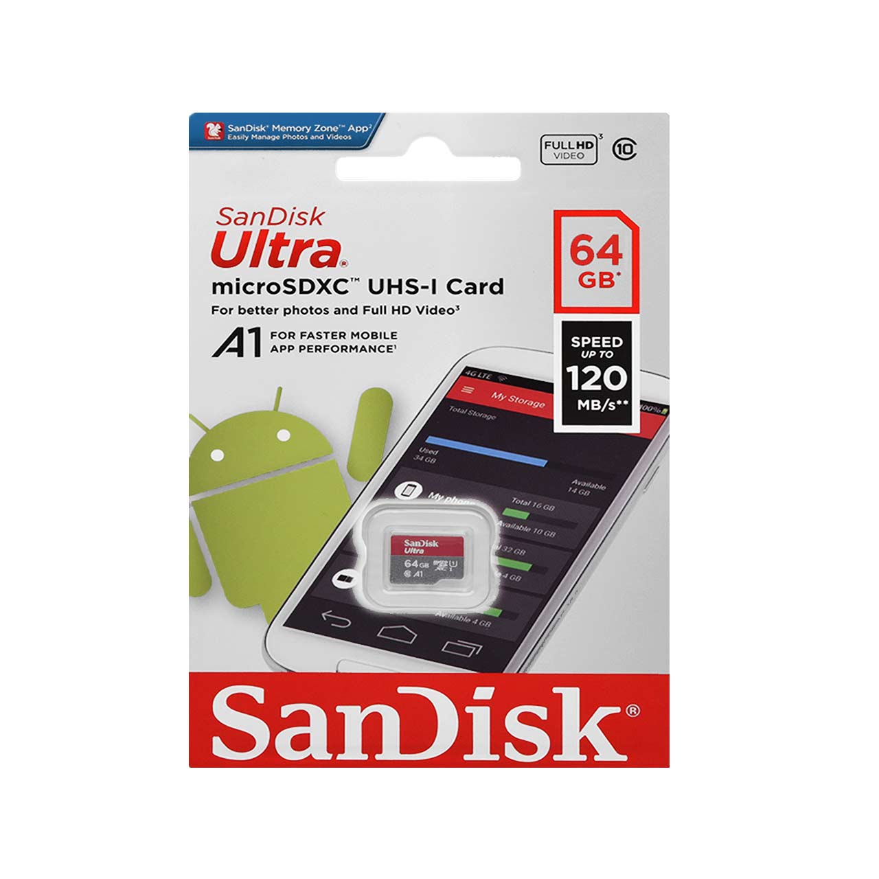 SanDisk Ultra microSDXC UHS-I U1-(120MB/s)-64GB (گارانتی سازگار ارقام ...