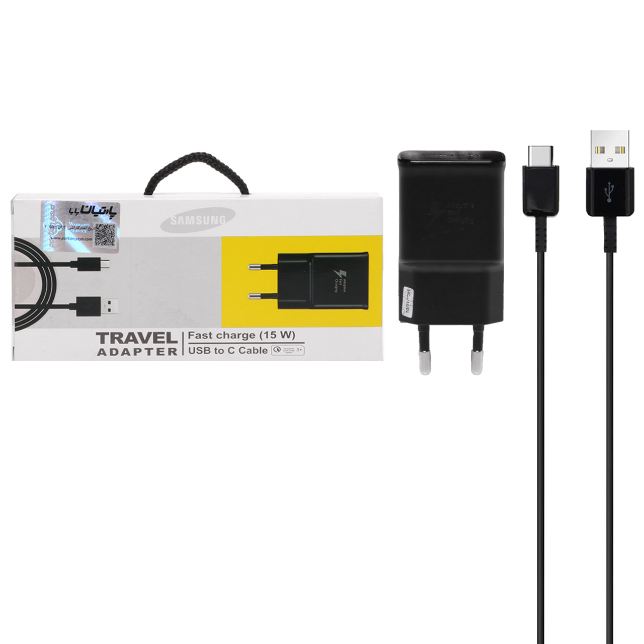 شارژر دیواری فست تک پورت 15w Samsung به همراه کابل شارژ Type-C- مشکی (گارانتی پارتیان پایا) - درجه یک