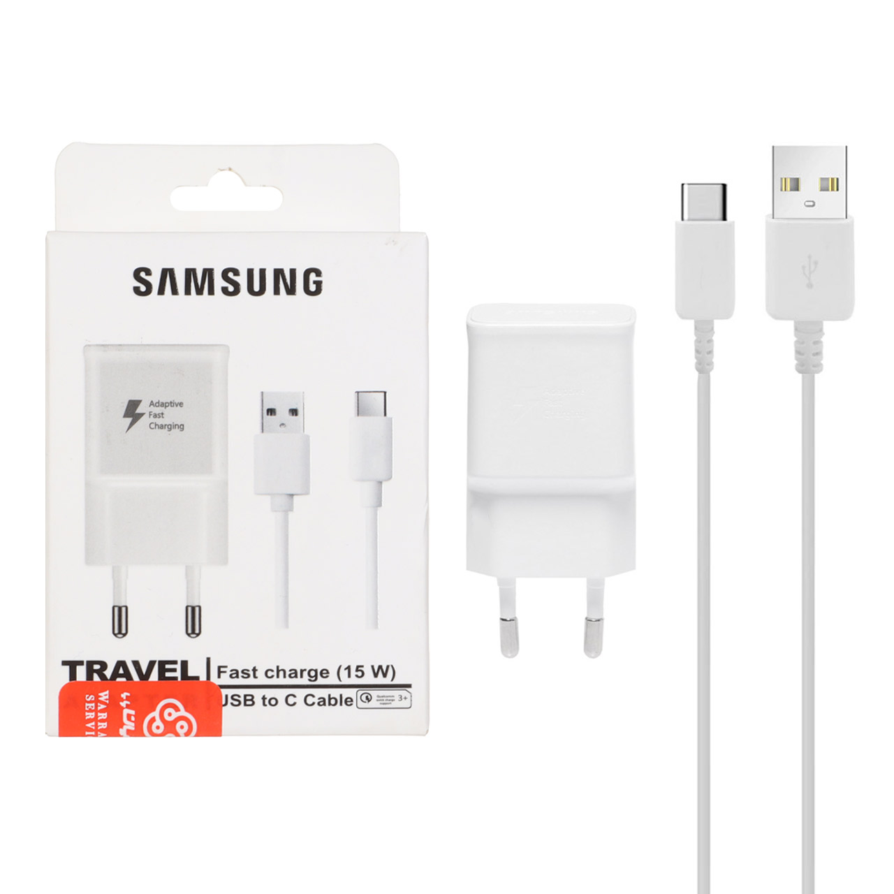 شارژر دیواری فست تک پورت 15w Samsung به همراه کابل شارژ Type-C- سفید (گارانتی پارتیان پایا) - درجه یک