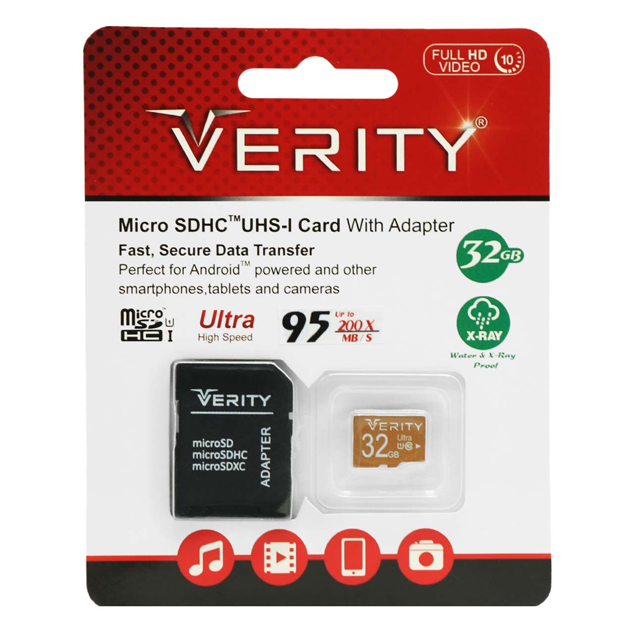 Verity microSDHC & adapter UHSI Ultra High Speed U1 Class 10 200X 95MB/s 32GB (گارانتی آسان