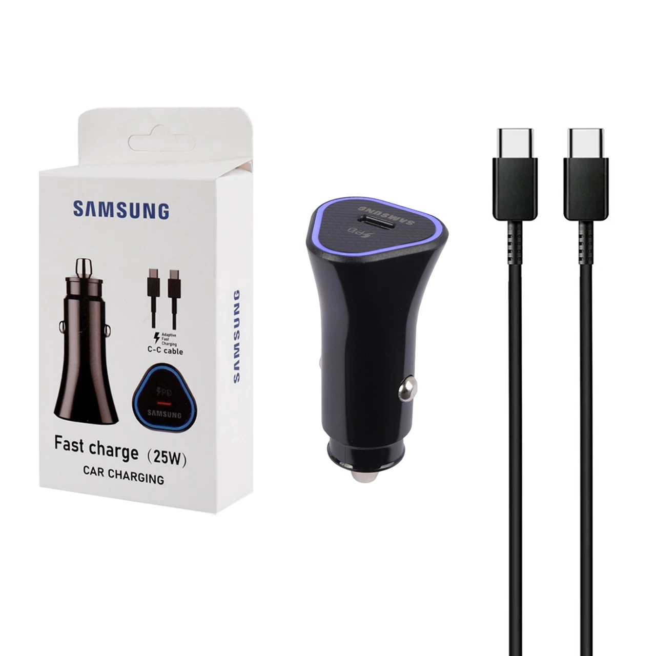 شارژر فندکی فست و PD تک پورت Samsung مدل YSC0502 25W به همراه کابل شارژ Type-C To Type-C