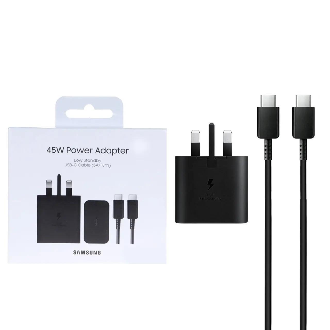 شارژر دیواری سه پین PD و فست Samsung مدل T4511 45W به همراه کابل شارژ Type-C To Type-C - مشکی (گارانتی یکساله شرکتی) NZ